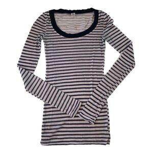 Free People Junior’s Long Sleeve Striped Pink & Blue Mesh T-Shirt Size Small